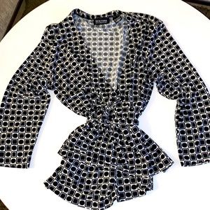 New York & Company Ladies Size L Wrap-Around 3/4 Sleeve Blouse 100% Polyester